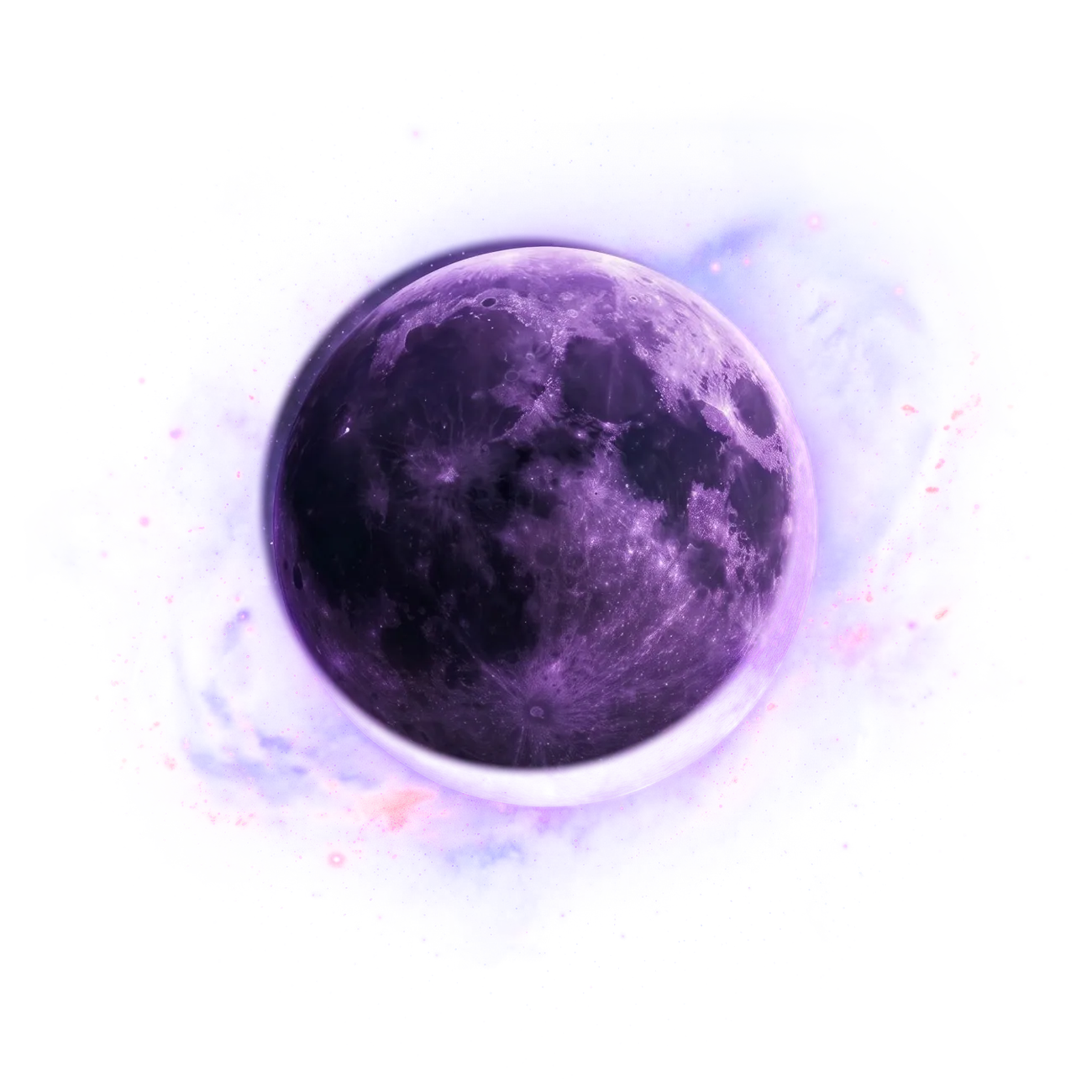 Luna morada en el espacio, con estrellas y nebulosa